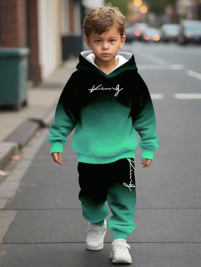 SHEIN 2 piezas Conjunto informal holgado y cómodo de chicos con capucha de manga larga, apto para otoño/invierno
