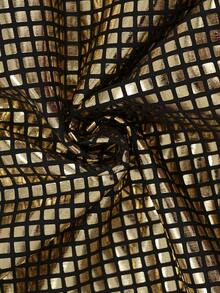 DreamSkyne 大码女式复古金属箔印花飘逸 A 字高腰半身裙，适合派对、聚会和通勤 - 金色 - 查看 2