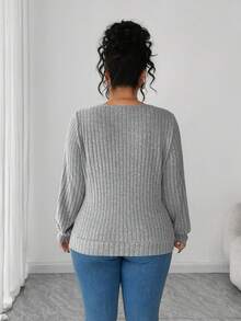Elenzga Camiseta Plus Size Casual Minimalista com Gola Redonda e Manga Longa - Cinza claro - Ver 2
