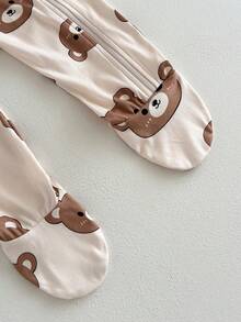 Cozy Pixies 2pcs Baby Cartoon Bear Pattern Knitted Soft Round Neck Long Sleeve Romper & Hat Set, For Baby Boy/Girl - Apricot - View 4