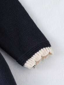 SHEIN Baby Girls Floral Embroidered Ruffled Collar Knit Sweater Dress,Navy Blue,Autumn,Elegant,Matching Family Long Sleeve Winter Knitted Collared Dress - Royal Blue - View 5