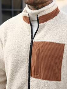 Manfinity Homme Men's Casual Patchwork Fabric Zip-Up Stand Collar Long Sleeve Jacket, Autumn/Winter - Multicolor - View 6