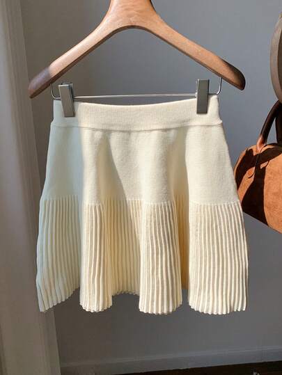 Comfortcana 女式松紧腰休闲短款针织毛衣裙，米色，秋冬