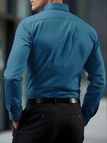 Manfinity Mode 男士休闲纯色长袖衬衫，商务休闲正装衬衫，秋季，复古风