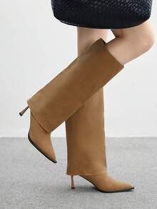CUCCOO BIZCHIC ​​Taupe Matte Pointed Boots | Metallic Slim Heel | Stretch Shaft Snug Fit | Minimalist Women's Boots | 2 Pairs, Premium Faux Leather​​ - Camel - View 5