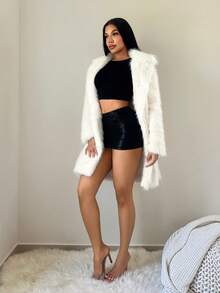 SHEIN SXY 女士时尚优雅白色仿毛领外套，秋冬季 - 白色 - 查看 8