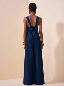 Zivah Women's Solid Color Ring Decor Halter Jumpsuit - Navy Blue - View 3