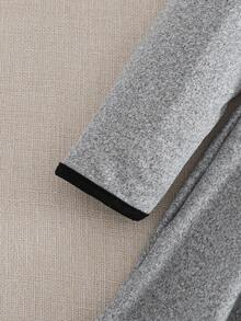 Souflis Souflis Baby Girl Cute Grey Autumn School Dress,Retro Elegant Collegiate Peter Pan Collar Knit Elastic Fabric Contrast Color Bow Decor Striped Outfit,3M-3Y - Grey - View 4
