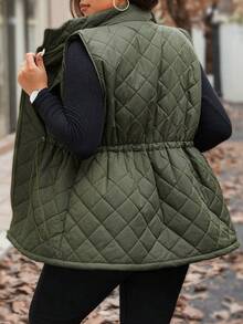 Calvaya Damen Cargo Weste mit Kordelzug Taille und Taschen in Große Größen, Steppweste, Winterkleidung Herbstkleidung, für Weihnachten - Armeegrün - Übersicht 3