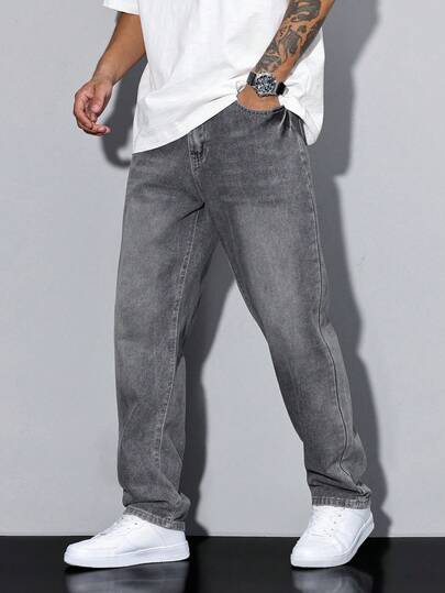 Manfinity Homme Men's Solid Color Pocket Casual All-Match Straight Leg Jeans