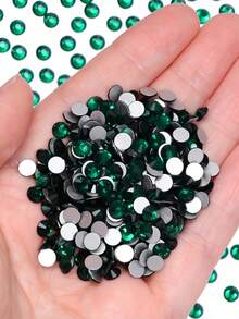 2000 颗 3-6 毫米银色扁平深绿色树脂水钻，圆形果冻宝石，用于制作配饰鞋履、服装、化妆品、箱包、装饰 - 墨綠色 - 查看 3