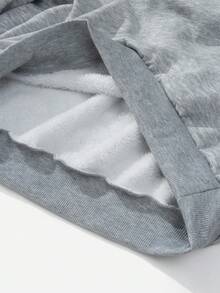 Attitoon Casual Street Punk Y2K Style Grey & Black Wing Pattern Print Loose Fit Half Zip High Neck Fleece Sweatshirt, Comfortable For Autumn/Winter Graphic - Grey - View 7