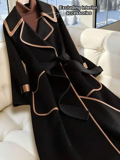GlowEve Women's Autumn/Winter New High-End Contrast Color Trim Overcoat