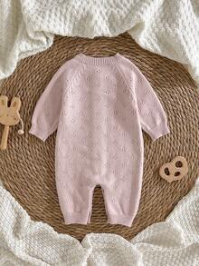 Loomiva 新生男婴/女婴纯色针织柔软圆领长袖连体衣，配长裤，百搭舒适 - 彩色 - 查看 2