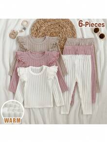 Loomiva 6-częściowy zestaw bluzy z nadrukiem literowym dla chłopca, z długim rękawem i okrągłym dekoltem, ze spodniami w pasie i elastycznym paskiem