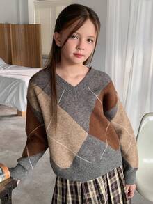 DAZY 女童 V 领套头衫，秋季