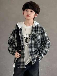 DAZY 男童（大童）格子连帽长袖衬衫