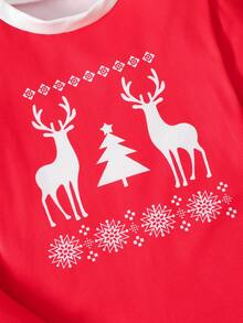 SHEIN Tween Girl Casual Comfortable Cartoon Graphic Crew Neck Pullover Loungewear - Red - View 5