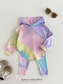 Cozy Pixies 2件套女婴扎染针织柔软连帽卫衣和松紧腰裤套装 - 彩色 - 查看 5