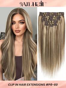 夹式接发真人发 9 件 120 克夹式接发 14-16 英寸 #P8/60 灰棕色混合铂金色直发夹式接发雷米真人发女士 - S8/60 - 查看 1