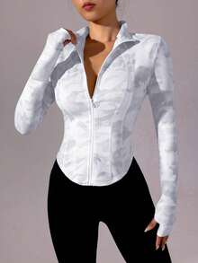 SHEIN Sovereign Charm Women Printed Zip Up Long Sleeve Sports Jacket - Multicolor - View 3