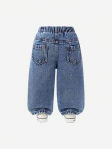 SHEIN Baby Girl Floral Print Distressed Pocket Casual Jeans - Medium Wash - View 2