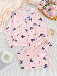 Girls Pink Butterfly Print Pajamas Set,Casual 2 Pieces Outfit,Autumn Winter Lounge Clothings,Tween Pullover For Spring,Best Christmas Gift For Family - Multicolor - View 5