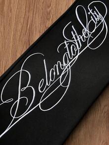 TOKVUE Men's Street Style INS Side Embroidered Pants, Suitable For Music Festivals, Nightclubs, Boyfriend/Husband Gifts, Anniversary Gifts, Black Casual Sweatpants - Black - View 2