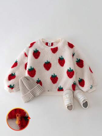 THE HAPPY LOOK 女童草莓图案保暖内衬圆领长袖套头衫