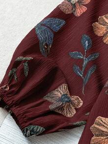 Linhara 加大码优雅夏日度假衬衫 - 酒紅色 - 查看 3