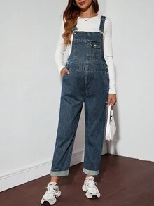 SHEIN Maternity Denim Bib Pants And Jumpsuit, Casual Loose Bib Blue