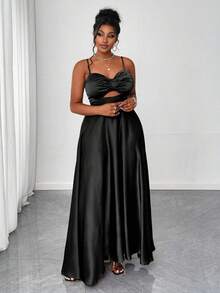 Maweii Plus Size Elegant Solid Color Maxi Slip Dress, Summer - Black - View 5