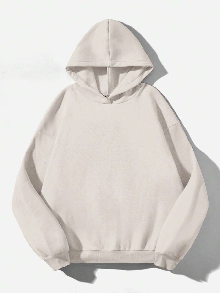 Attitoon Sweatshirt Lengan Panjang Berkerudung Tanpa Tali Serut, Kasual Sederhana untuk Musim Panas, Warna Polos, Ukuran Oversize - Aprikot - View 1