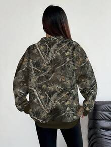 INAWLY 女士大码运动衫/半拉链休闲圆领运动上衣/全身树叶印花/数码印花/超宽松女士大码运动上衣/秋冬款 - 彩色 - 查看 2