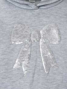 Maija Kids Young Girl Glitter Bow Graphic Loose Fit Sweatshirt, Light Gray - Light Grey - View 6