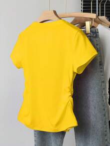 INAWLY Áo thun nữ in hình ngôi sao, cạp chun, thời trang & đa năng, thích hợp mặc hàng ngày, mặc ngày lễ, họa tiết thiên hà năm cánh, phải có, bắt mắt - Màu vàng - Xem 2