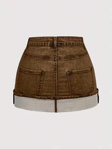 SHEIN MOD Minifalda de mezclilla con bolsillo de moda para mujer