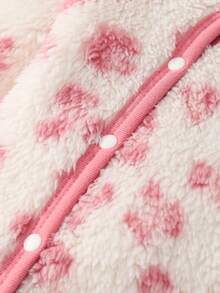 新生女婴可爱豹纹和羊毛连帽长袖连脚连体衣，秋冬婴儿睡衣 - 粉色 - 查看 6