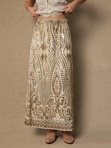 Freevana Váy dự tiệc lãng mạn trang trí sequin lấp lánh cỡ lớn dành cho nữ, tiệc thu/đông - Rượu sâm banh - Xem 7