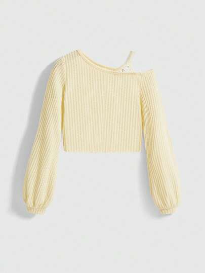 Kawaii Maglietta corta casual da donna con collo asimmetrico e colore unito