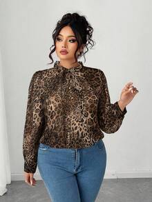 Elenzga Camicia plissettata asimmetrica con stampa leopardata per taglie forti, elegante per pendolarismo, raduni, adatta per il ritorno a scuola, laurea, San Valentino, festival musicali, festa della mamma, Ognissanti, Ringraziamento, Pasqua, festa nazionale, ballo di fine anno, appuntamenti, stagione di matrimoni, gite all'aperto