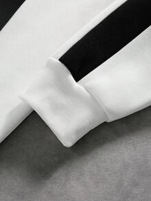 PAVTROS 男士秋冬保暖撞色半拉链套头卫衣，字母印花，时尚百搭，适合室内外穿着。90年代运动风韩流四分之一拉链卫衣，长袖上衣 - 黑與白 - 查看 6