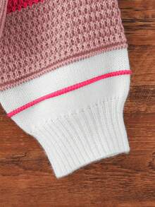 Sparklyn Colorful Striped Sweater, Casual Style, Fashionable Knit Top For Teen Girl Suitable For Autumn/Winter Cropped Sweater Tween Girl Clothes Sweater Girl Clothes Autumn And Winter Clothes Pink Sweater For Girls Sweater For Tweens Summer Clothes For Teens Sweater Pink Striped Sweater Girls Pink Sweater - Multicolor - View 4