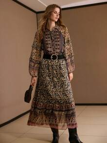 MOTF PREMIUM FLORAL PRINT FLOWY LIGHTWEIGHT DRESS - Dark Green - View 4