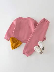 THE HAPPY LOOK 2pcs Young Girl Cartoon Bear Pattern Knit Soft Contrast Color Crew Neck Long Sleeve Pullover Sweatshirt And Elastic Waist Pants Set - Multicolor - View 2