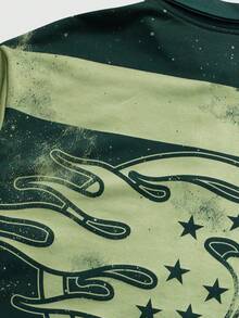 ROMWE MEN Street Life 男士条纹 Polo 领长袖 T 恤，休闲 Polo 衫 - 綠色 - 查看 3