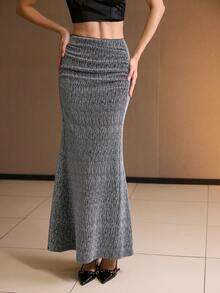 MOTF PREMIUM FALDA DE MUJER CON VOLANTES FRUNCIDOS Y BAJO DE COLA DE PEZ, OTOÑO/INVIERNO - Plateado - Ver 6