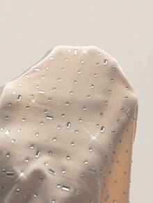 SHEIN ICON Rhinestone Embellished Deep V-Neck Halter High Slit Backless Bodysuit For Women - Khaki - View 9