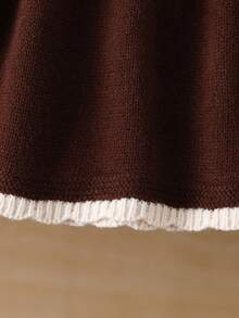 SHEIN Vintaside Kids Baby Girls Floral Embroidered Knit Sweater Dress, Khaki, Elegant & Fashionable, Suitable For Autumn/Winter, School, Daily Wear, Home, Outings, Travel Christmas Dress For Baby Girl Brown Baby Girl Dress Baby Girl Knitted Dress Baby Winter Dress Baby Long Sleeve Dress - Brown - View 6