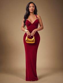 Radiana 大码女士性感优雅金属扣露背紧身红色连衣裙/情人节低背连衣裙，红色露背连衣裙，适合宴会、盛宴、晚宴、舞会、都市、百搭、性感办公室女郎、邮轮装、复古、节日、音乐会、嘉年华、郊游、层次丰富的场合、假日、约会之夜、聚会、生日、单身派对、鸡尾酒会、正式活动、端庄、时尚、夜店、可爱、休闲、外出，凸显身材，修饰身形，勾勒优美曲线，性感长裙 - 紅色 - 查看 4